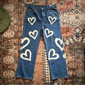 Blue Jeans with White Heart Patterns